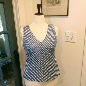 LOFT sleeveless Cotton Flared Top With Blue & White Design